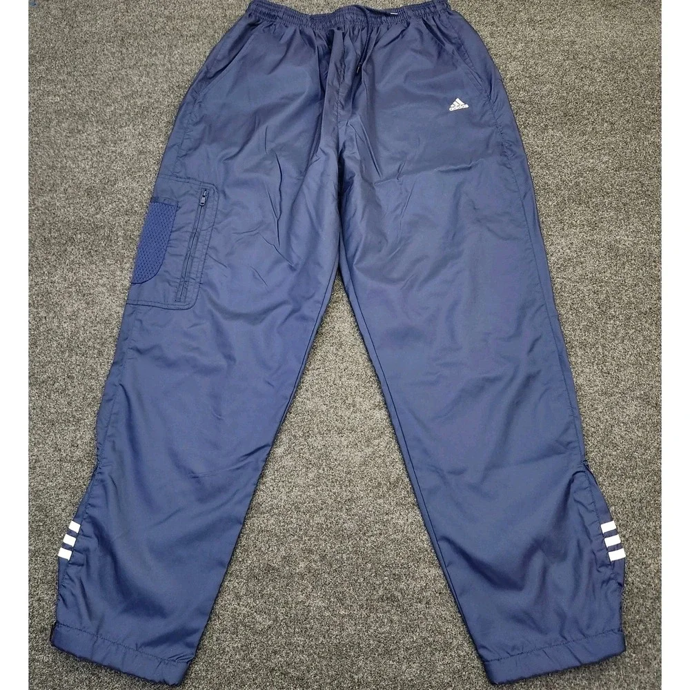 Y2K Adidas Mens XL Navy Nylon Vintage Windbreaker Track Pants Mesh Lined